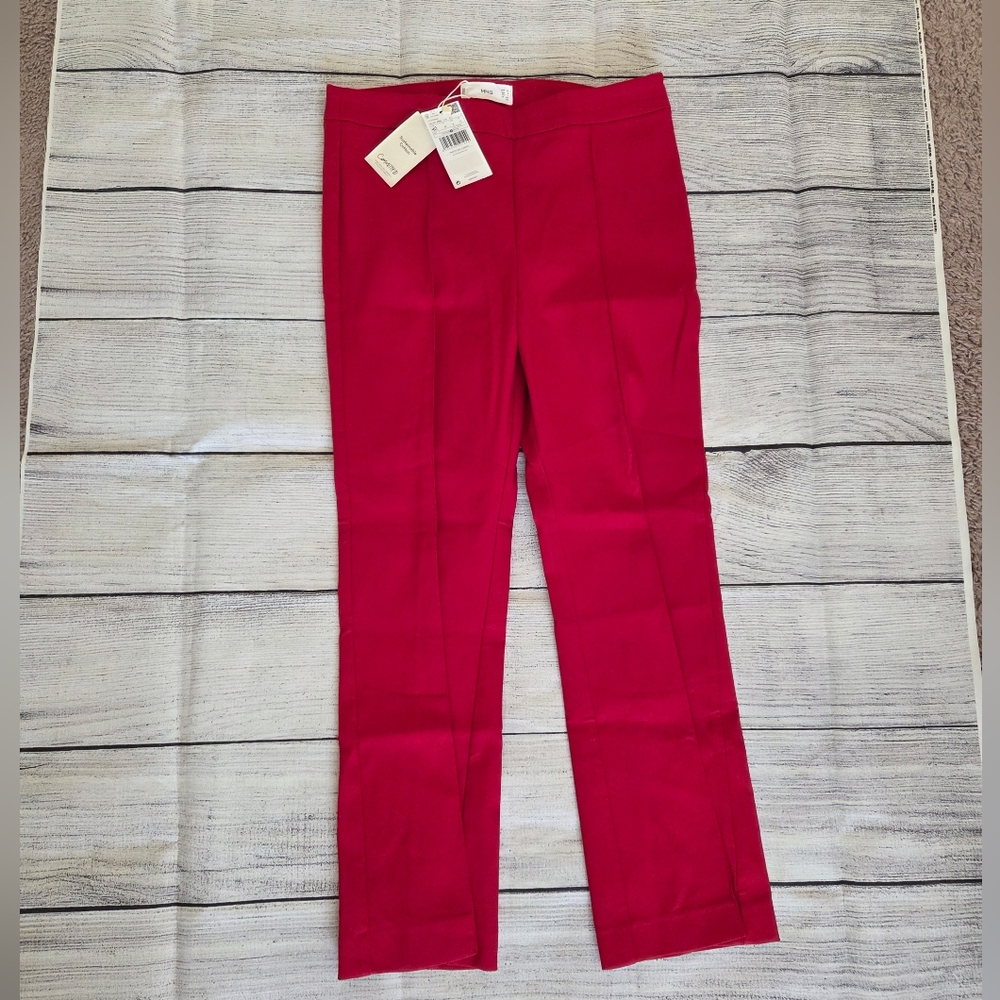 Mango Cropped Straight-Leg Pants in Bright Pink